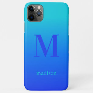 Custom monogram & name Turquoise to Blue Gradient iPhone 11 Pro Max Case