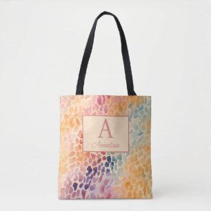 Custom Monogram Name Watercolor Leopard Print Tote Bag