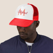 Custom Monogram Name White And Red Unisex Baseball Trucker Hat (In Situ)