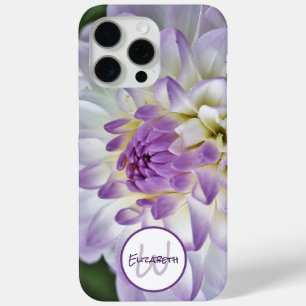 Custom Monogram Name White Dahlia Flower iPhone 15 Pro Max Case