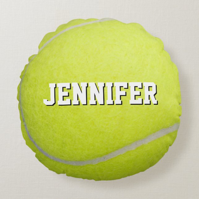 Custom Monogram Name Yellow Tennis Ball  Round Pillow (Front)
