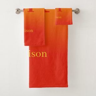 Custom monogram & name Yellow to Red Gradient Bath Towel Set