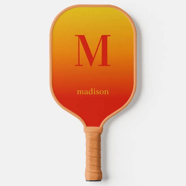 Custom monogram & name Yellow to Red Gradient Pickleball Paddle (Front)