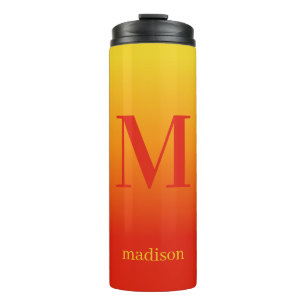 Custom monogram & name Yellow to Red Gradient Thermal Tumbler