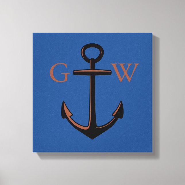 Custom Monogram Nautical Anchor and Line Canvas Print (Front)