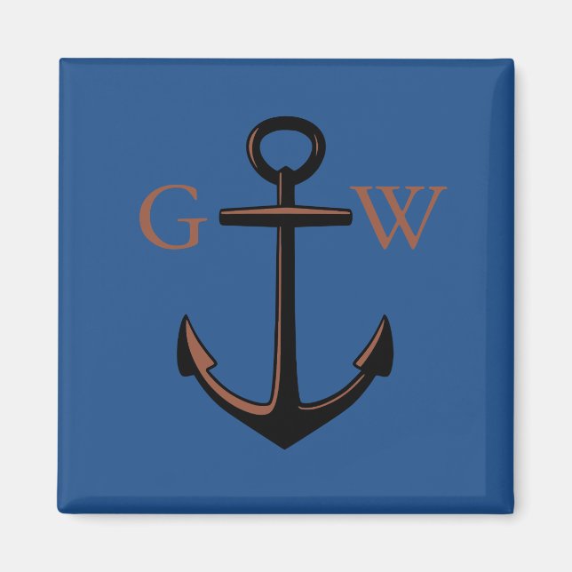 Custom Monogram Nautical Anchor and Line Magnet (Front)