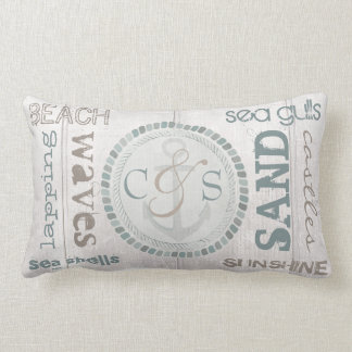 Custom Monogram Nautical Beach Wood Pillow