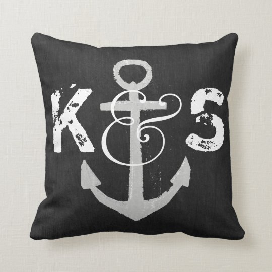 Custom Monogram Nautical Blackboard Throw Pillow