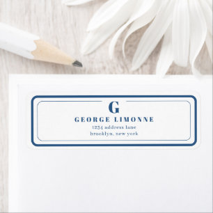 Custom Monogram Navy Blue Border Address Label