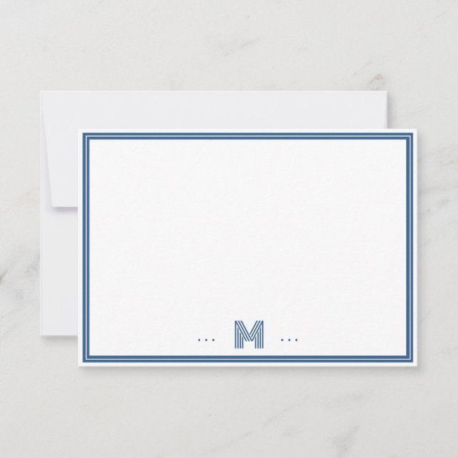 Custom Monogram Navy Blue Border Card (Front)
