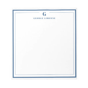 Custom Monogram Navy Blue Border Stationery Notepad