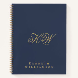 Custom Monogram Navy Blue Gold Minimalist Men  Notebook