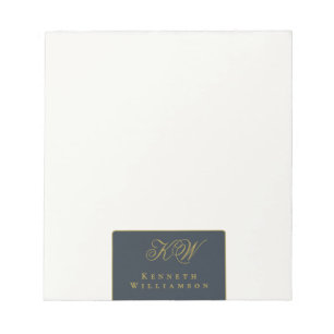 Custom Monogram Navy Blue Gold White Simple Men Notepad
