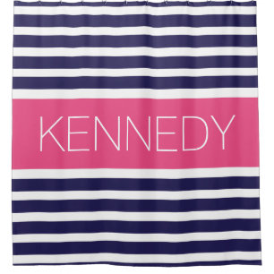 Custom Monogram Navy Blue Hot Pink Nautical Stripe