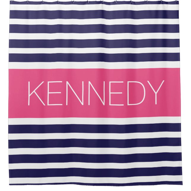 Custom Monogram Navy Blue Hot Pink Nautical Stripe (Front)