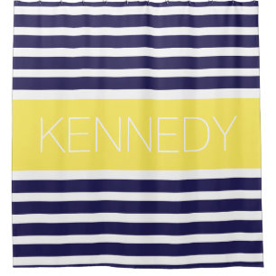 Custom Monogram Navy Blue Yellow Nautical Stripes