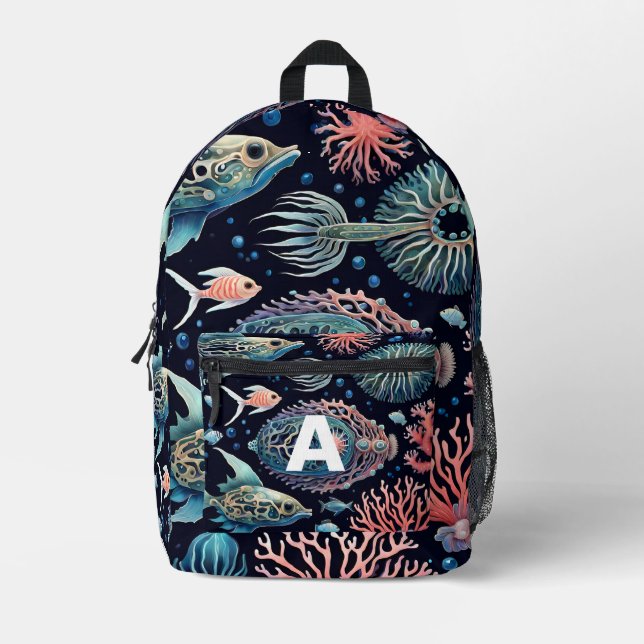 Custom Monogram Ocean Life Backpack (Front)