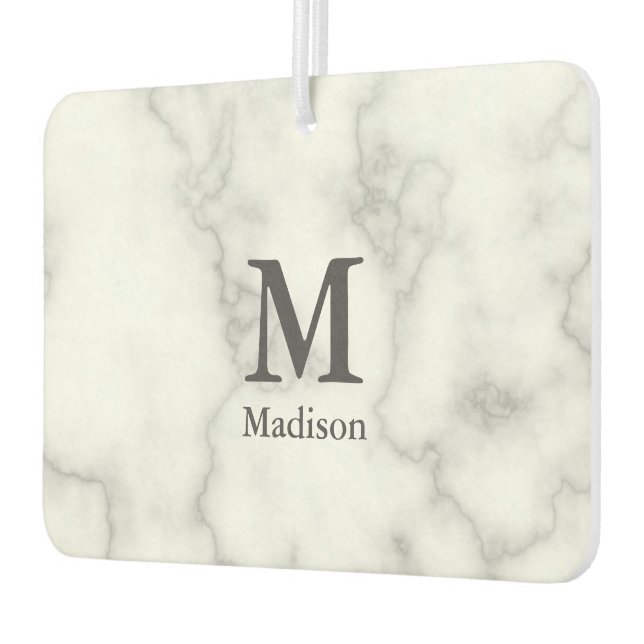 Custom Monogram on Faux White Marble Air Freshener (Left)