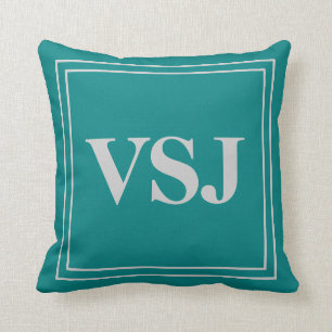 Custom Monogram on Grey and Teal Throw Pillow