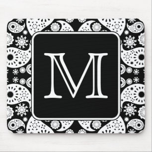 Custom Monogram on Monochrome Paisley Pattern. Mouse Pad