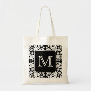 Custom Monogram on Monochrome Paisley Pattern. Tote Bag