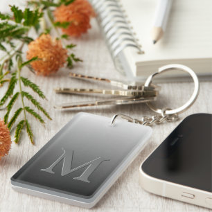 Custom Monogram On Ombre Black Grey White Gradient Keychain