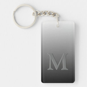Custom Monogram On Ombre Black Grey White Gradient Keychain
