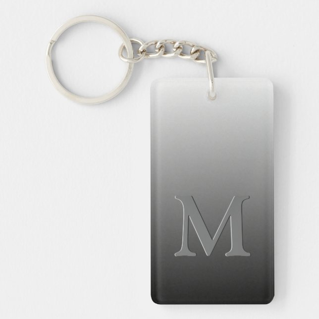 Custom Monogram On Ombre Black Grey White Gradient Keychain (Front)