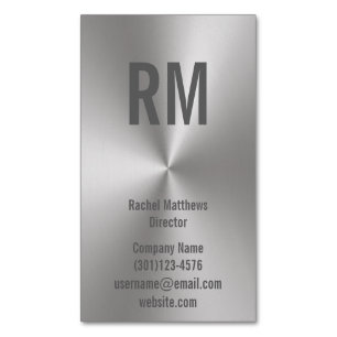 Custom Monogram on Silver Look Background Magnetic Business Card