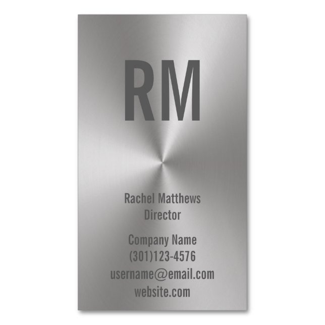 Custom Monogram on Silver Look Background Magnetic Business Card (Front Vertical)