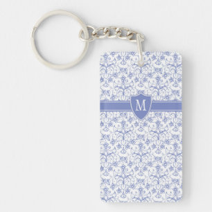 Custom Monogram on Stylish Blue Periwinkle Pattern Keychain