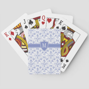 Custom Monogram on Stylish Blue Periwinkle Pattern Playing Cards