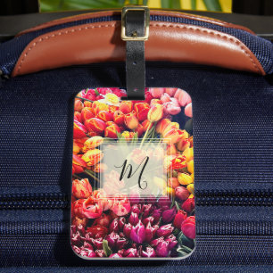Custom Monogram on Tulips Luggage Tag