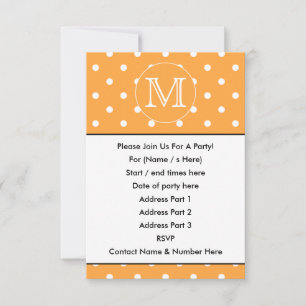 Custom Monogram. Orange and White Polka Dot. Invitation