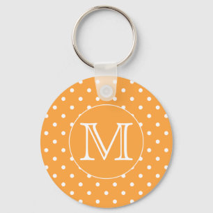 Custom Monogram. Orange and White Polka Dot. Keychain