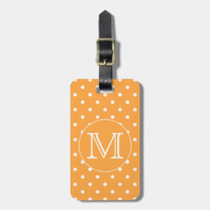 Custom Monogram. Orange and White Polka Dot. Luggage Tag