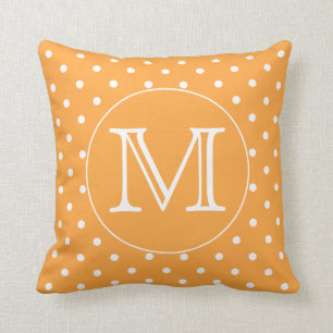 Custom Monogram. Orange and White Polka Dot. Throw Pillow