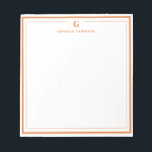 Custom Monogram Orange Border Stationery Notepad<br><div class="desc">Make a lasting impression with this elegant personalized stationery, featuring a bold orange monogram and name in classic serif type. Framed by a double-line border for a refined touch, this flat note card is perfect for thank you notes, personal messages, or professional correspondence. Ideal for gifting or adding a sophisticated...</div>