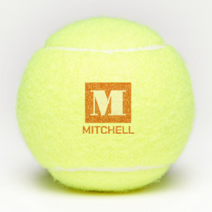 Custom Monogram Orange Name Bold Initial Tennis Balls