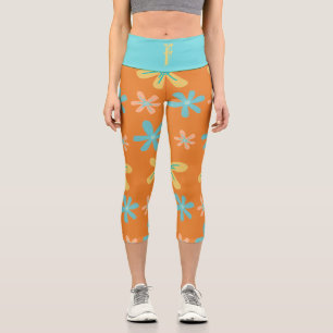 Custom Monogram Orange Yellow Modern Outfit Capri Leggings