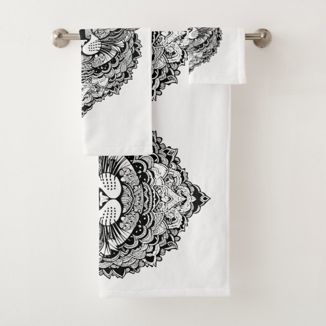 Custom Monogram Ornamental Cat Bath Towel Set (Insitu)