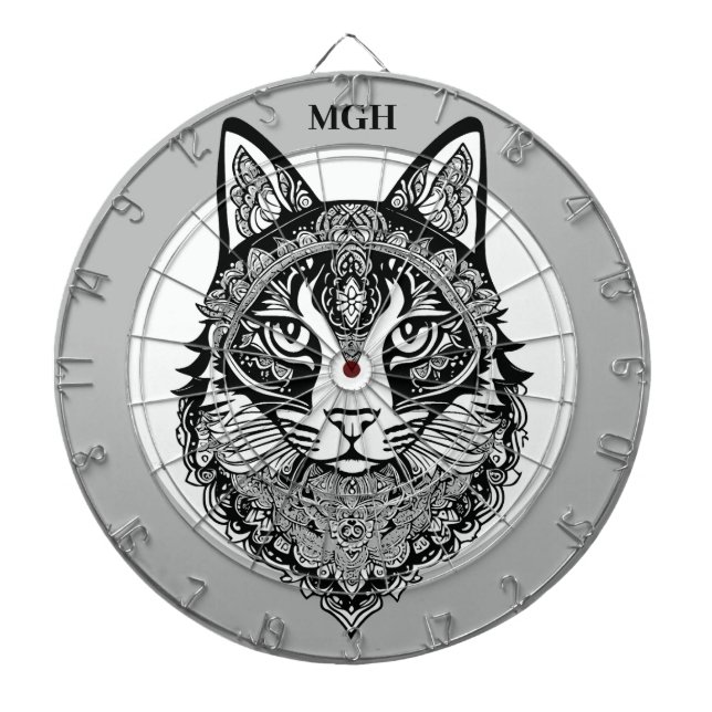 Custom Monogram Ornamental Cat Dartboard (Front)