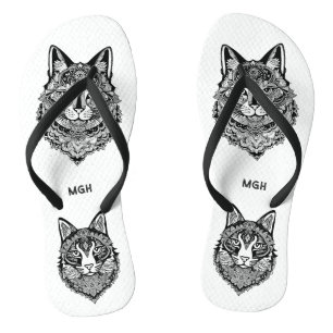 Custom Monogram Ornamental Cat Flip Flops