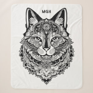 Custom Monogram Ornamental Cat Sherpa Blanket