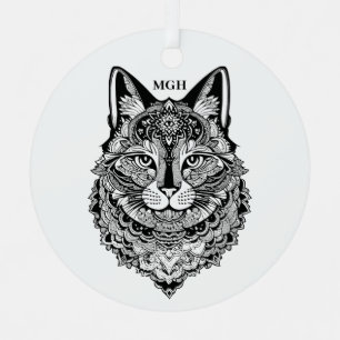 Custom Monogram Ornamental Cats Metal Ornament