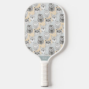 Custom Monogram Owl Pattern Pickleball Paddle