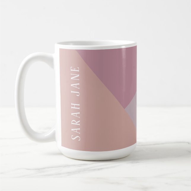 Custom monogram, pale pink tri-tone coffee mug (Left)