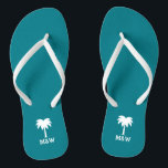 Custom monogram palm beach wedding flip flops<br><div class="desc">Personalized palm beach wedding flip flops for bride and groom or guests. Elegant party favour set with custom last name or monogram and sailing ship / boat anchor icon. Custom background and strap colour for him and her / men and women. Romantic turquoise blue and white his and hers wedge...</div>