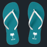 Custom monogram palm beach wedding flip flops<br><div class="desc">Personalized palm beach wedding flip flops for bride and groom or guests. Elegant party favour set with custom last name or monogram and sailing ship / boat anchor icon. Custom background and strap colour for him and her / men and women. Romantic turquoise blue and white his and hers wedge...</div>