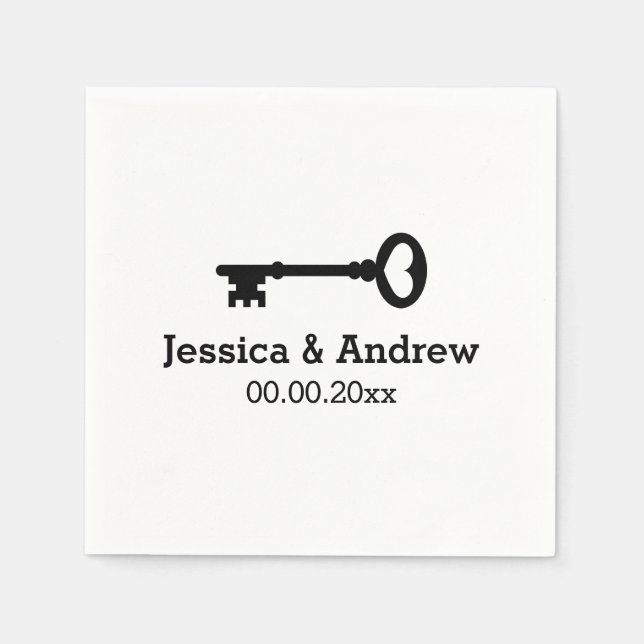 Custom monogram party napkins with vintage key (Front)
